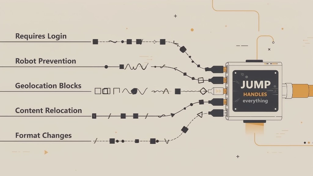 JUMP Developer Gateway Architecture: unified API endpoint clearing protected web targets directly into structured data.